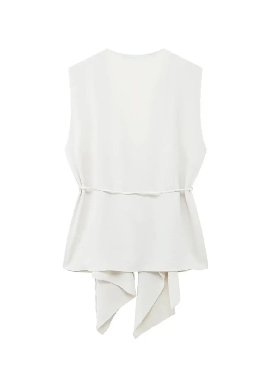 Blusa Feminina Bainha Assimétrica com Decote em V e Cinto de Cordão Ajustável - Serena