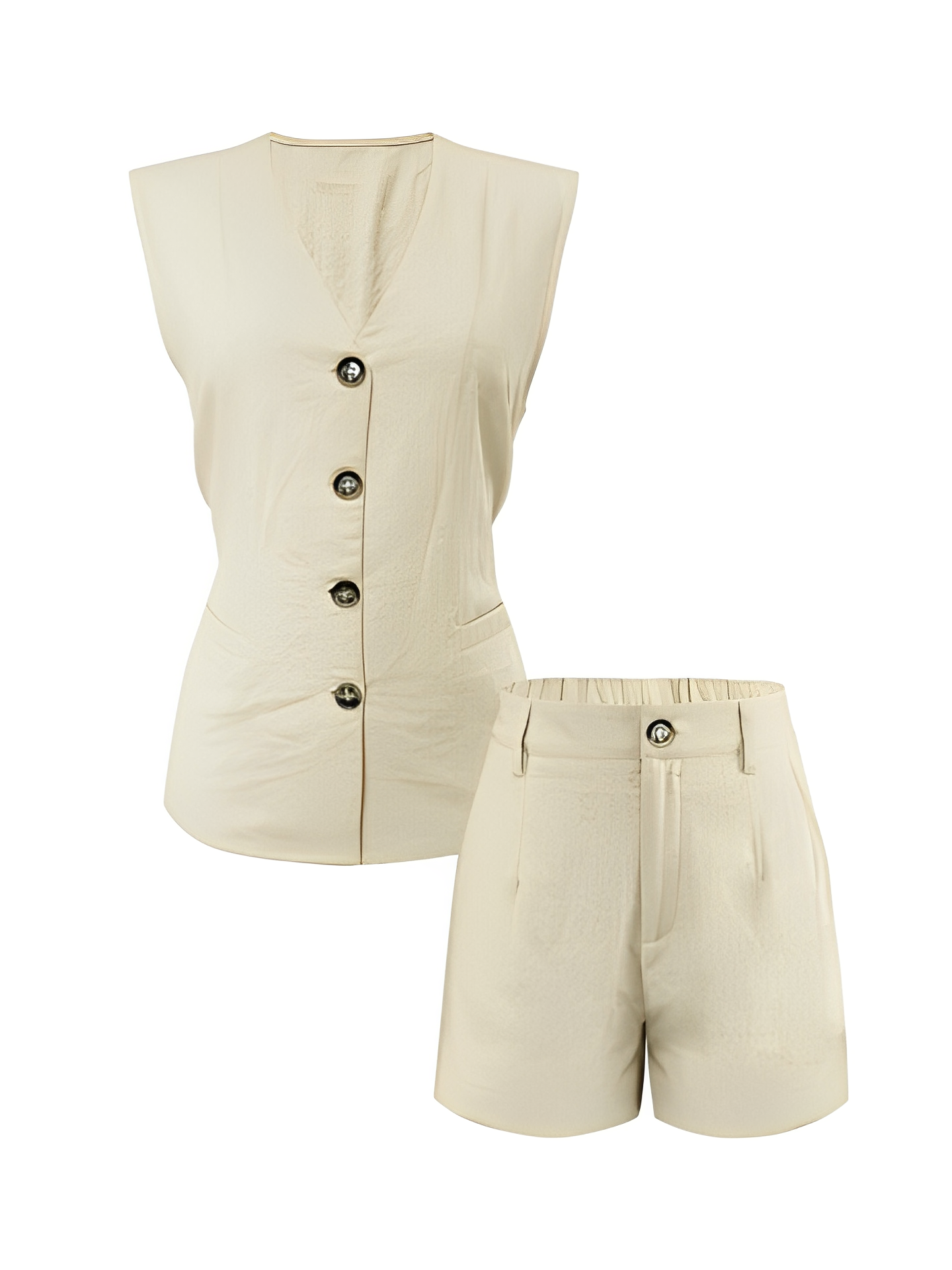 Conjunto Feminino de Linho com Colete de Amarração nas Costas e Bermuda de Cós Elástico - Eleanor