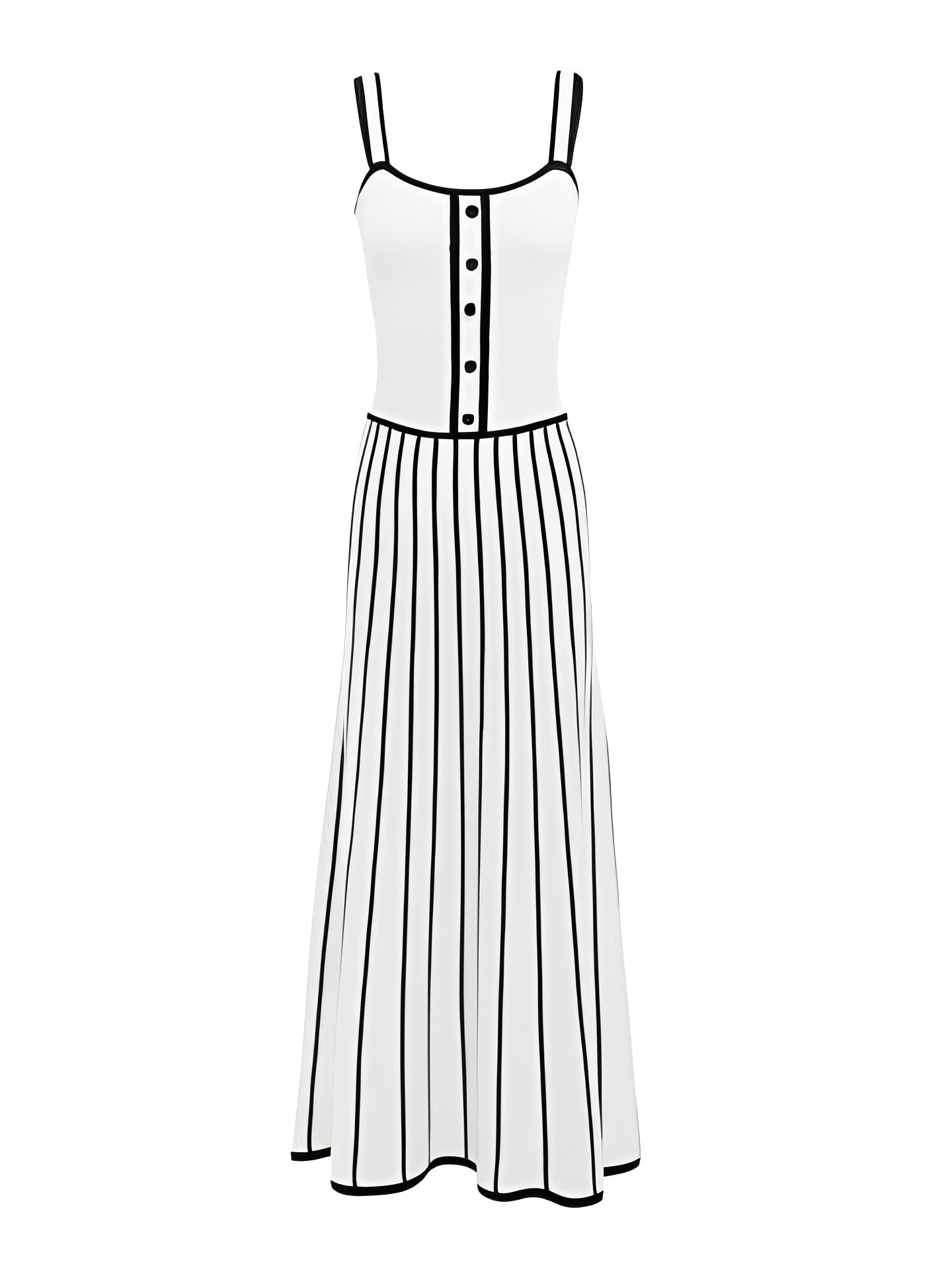 Vestido Feminino Midi Tricô Listrado Modelagem Evasê - Dandara