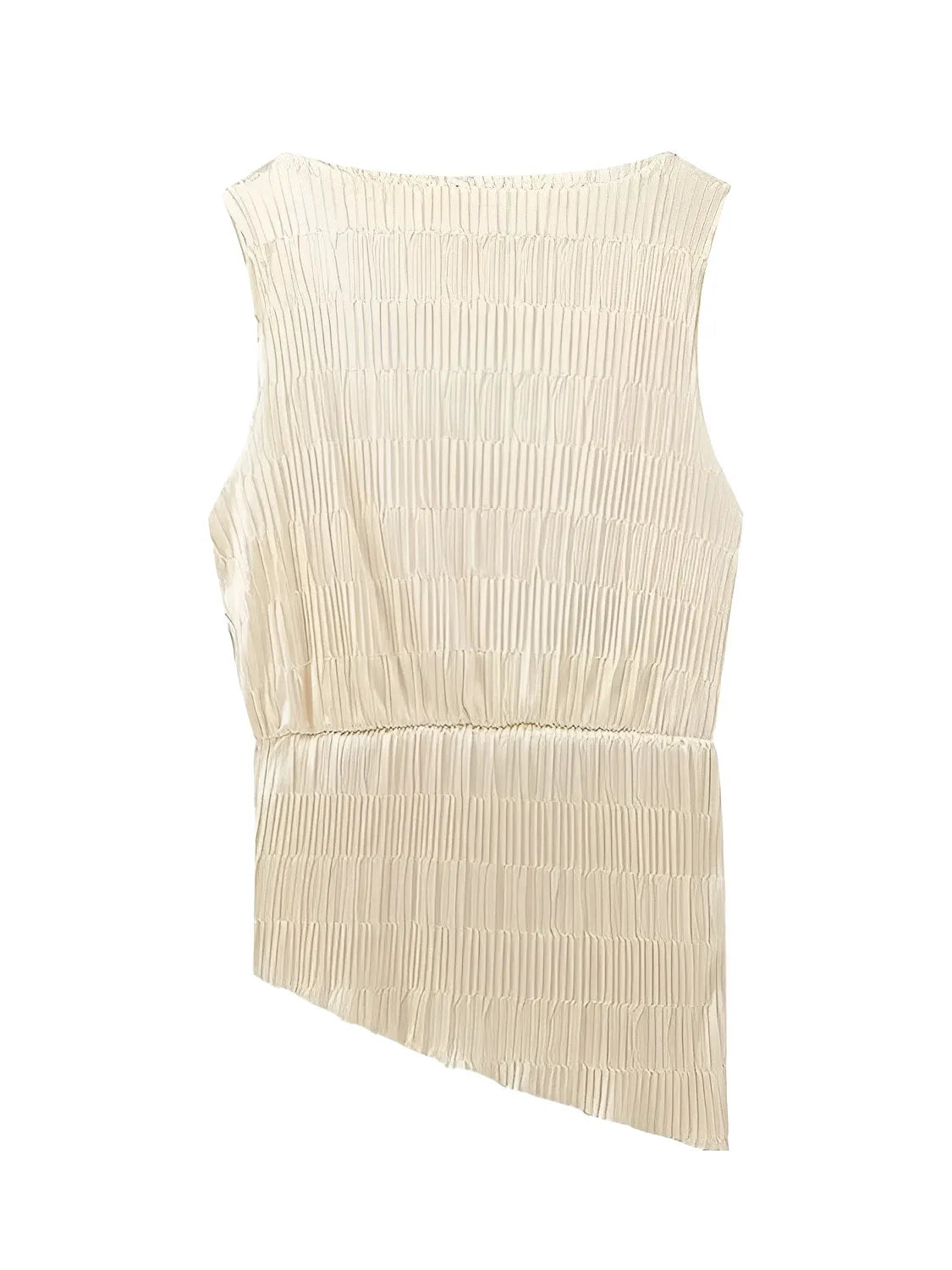 Conjunto Feminino Plissado Blusa Assimétrica Acinturada e Calça Pantalona - Camille