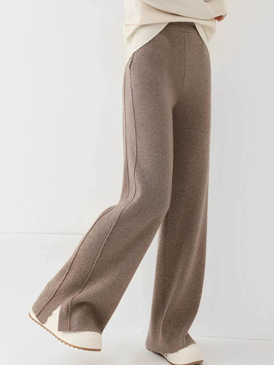 Calça Feminina Pantalona de Lã com Bolsos e Abertura na Barra - Vivian [FRETE FULL]