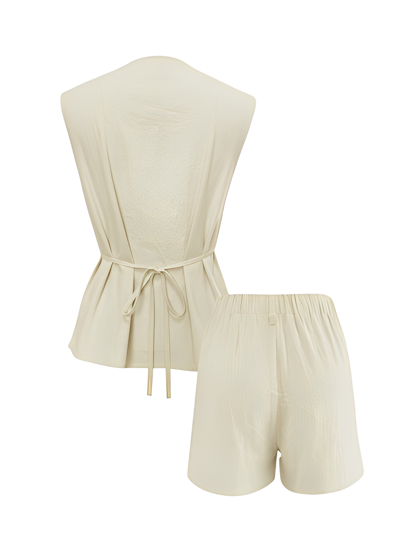 Conjunto Feminino de Linho com Colete de Amarração nas Costas e Bermuda de Cós Elástico - Eleanor