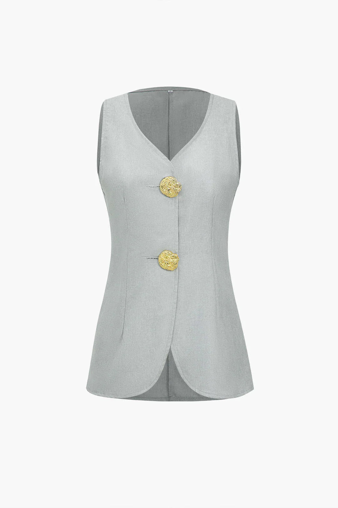 Conjunto Feminino de Alfaiataria com Colete Acinturado de Botões Maxi e Calça Reta com Fenda - Brenda [FRETE FULL]