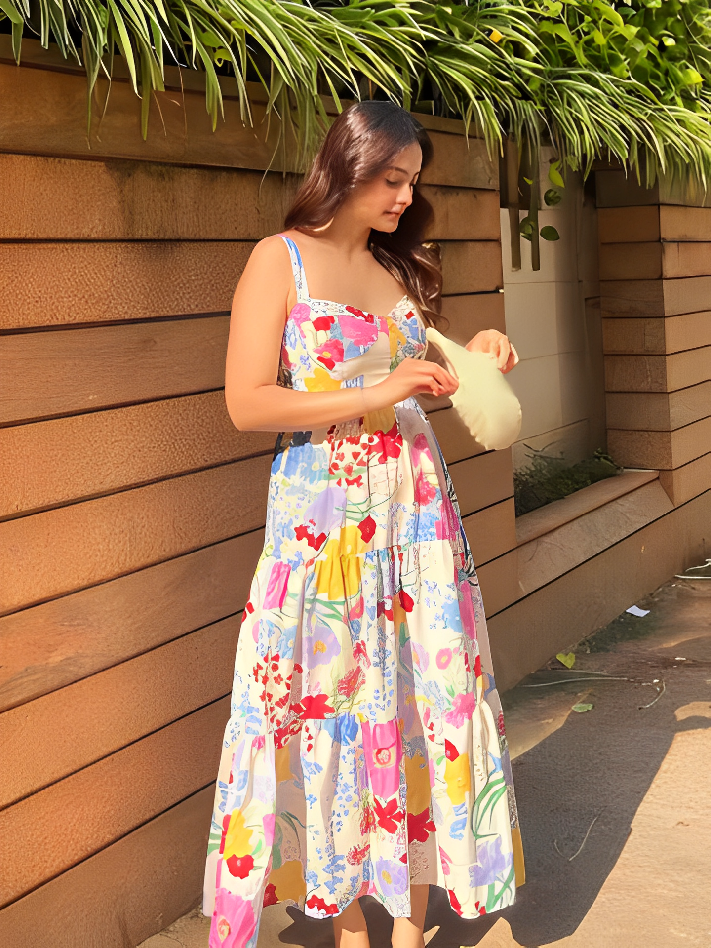 Vestido Feminino Longo Estampado Floral com Alças Finas e Decote Coração - Antonella