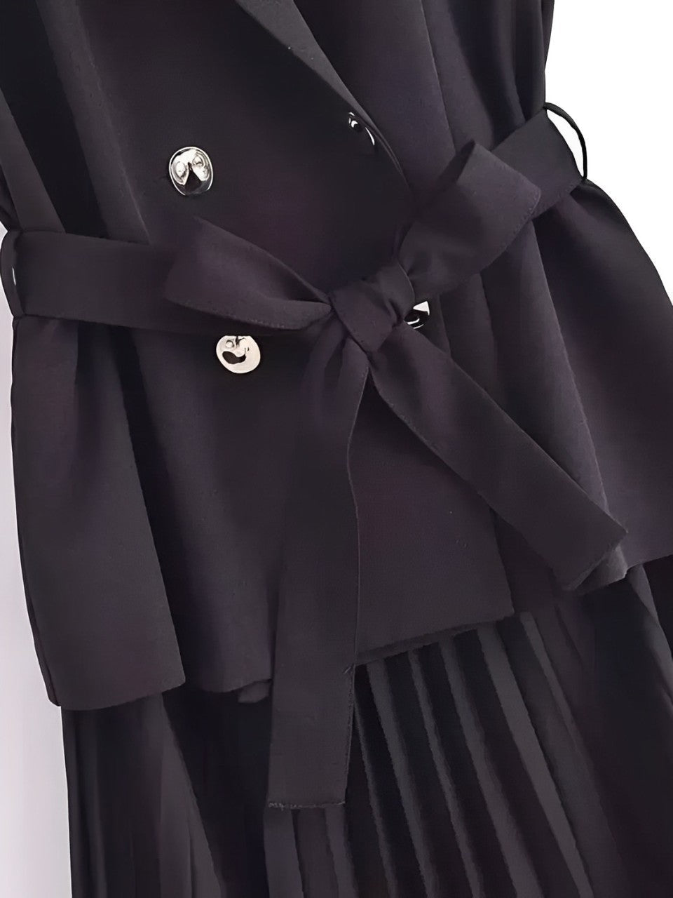 Vestido Feminino Midi de Alfaiataria sem Mangas com Decote V Plissado - Simona