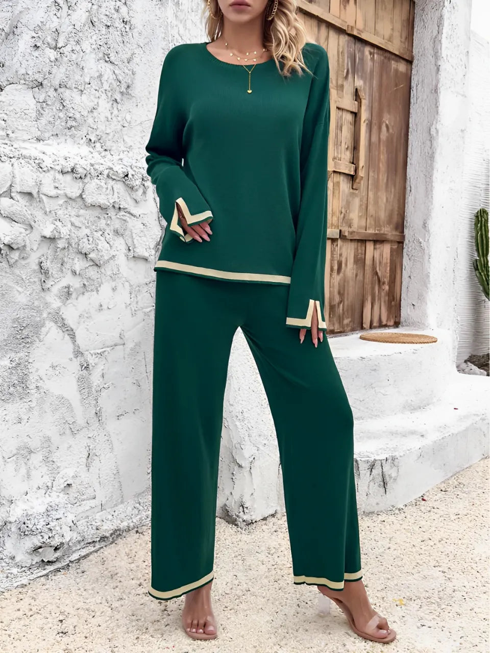 Conjunto Feminino com Blusa Mullet Manga Longa e Calça com Cós Elástico - Adele