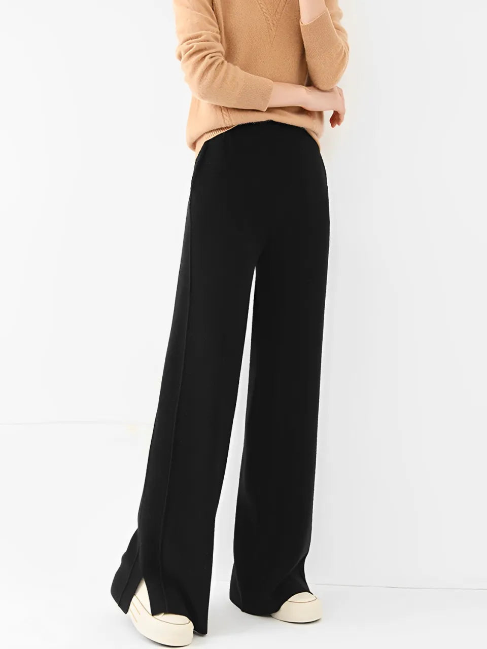 Calça Feminina Pantalona de Lã com Bolsos e Abertura na Barra - Vivian [FRETE FULL]