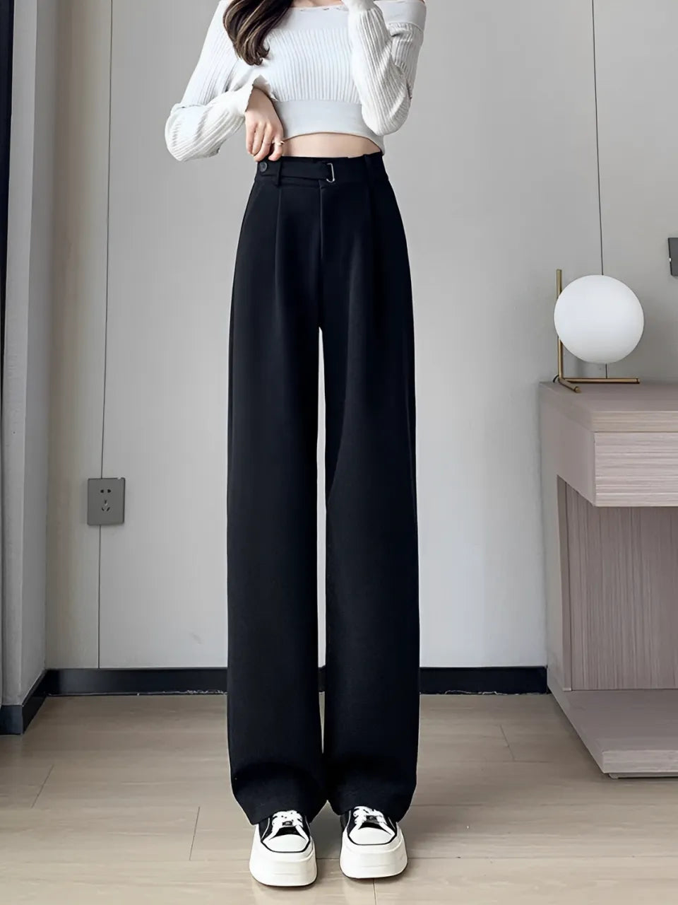 Calça Feminina Wide de Lã Batida com Cintura Alta de Elástico e Bolsos - Maysa.
