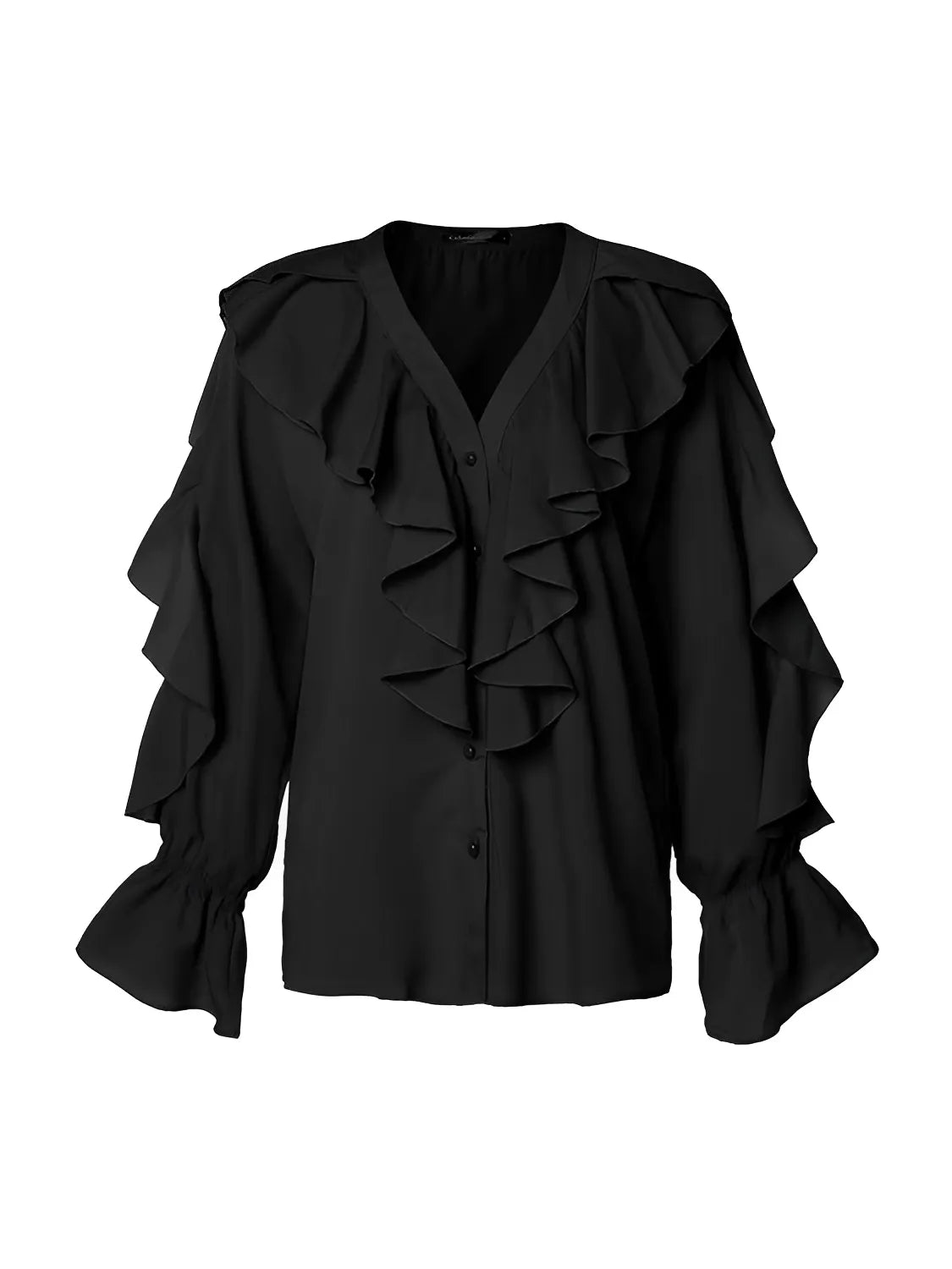 Camisa Feminina com Babados Frontais e Decote em V - Mabel