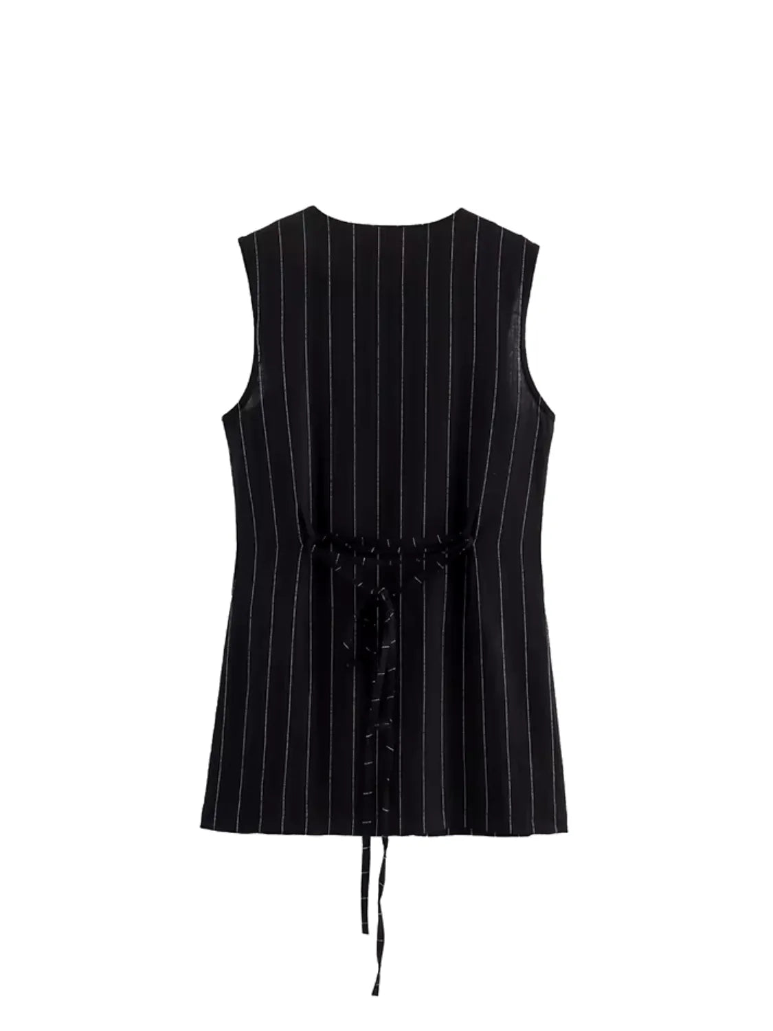 Blusa Feminina Risca de Giz com Botões e Amarração nas Costas - Cecília