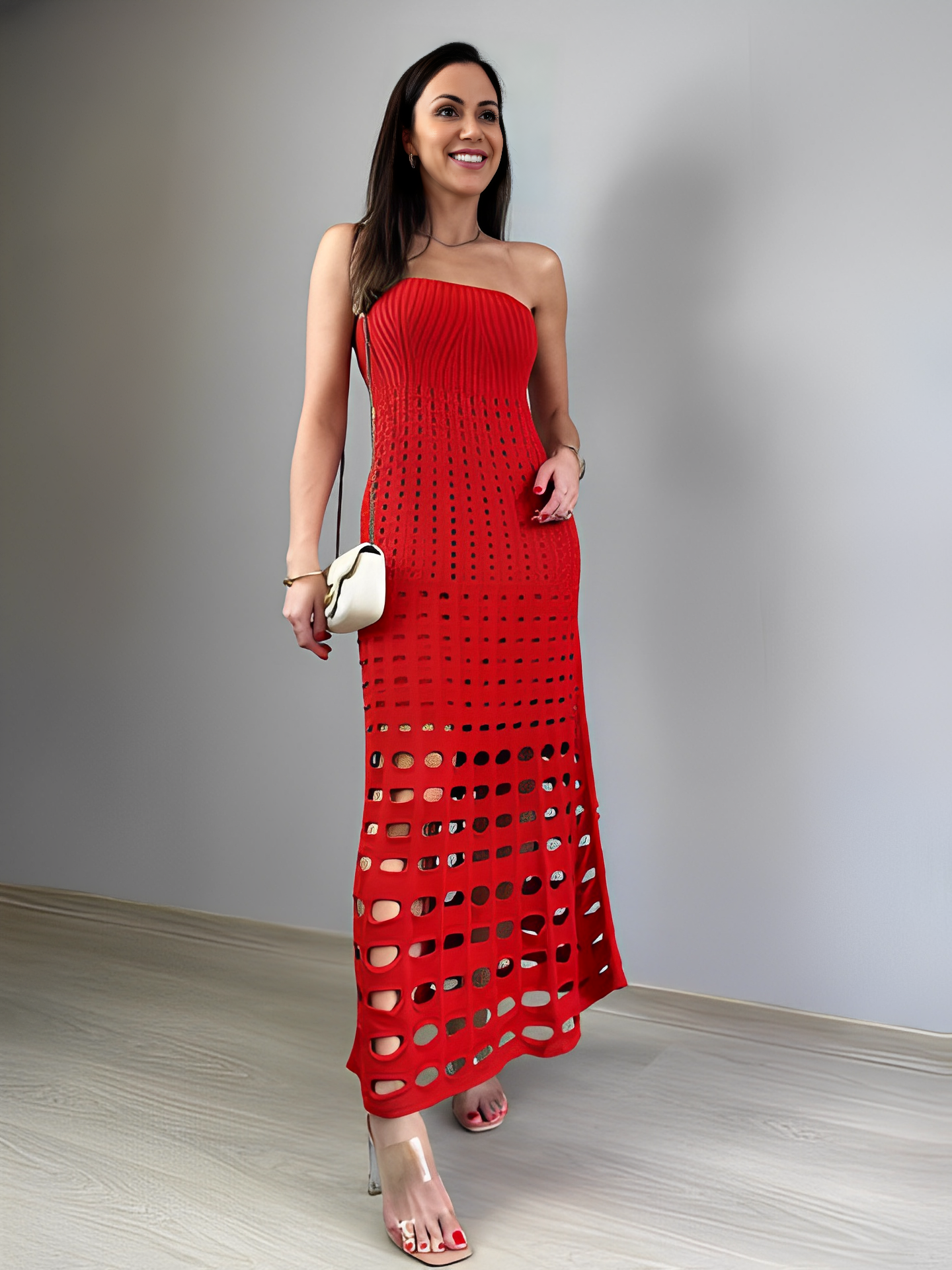 Vestido Feminino Longo de Tricô Tomara que Caia com Modelagem Sereia - Bella