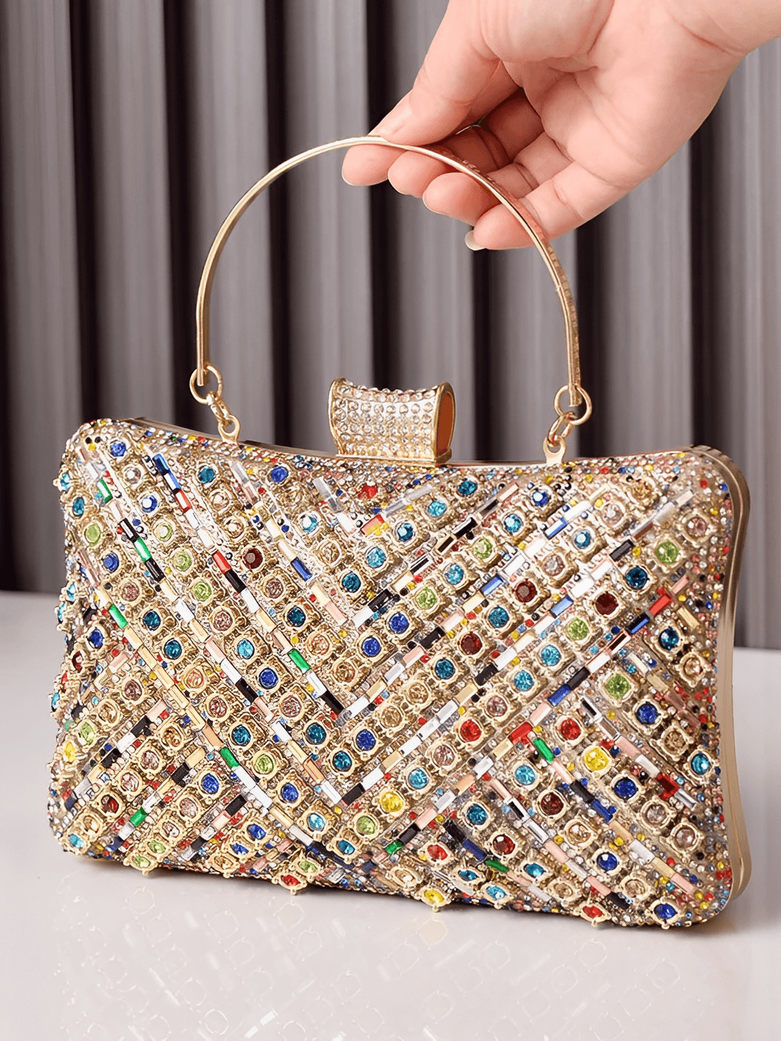 Bolsa Feminina Clutch Com Cristais e Alças Removíveis para Festa  –  Nayra
