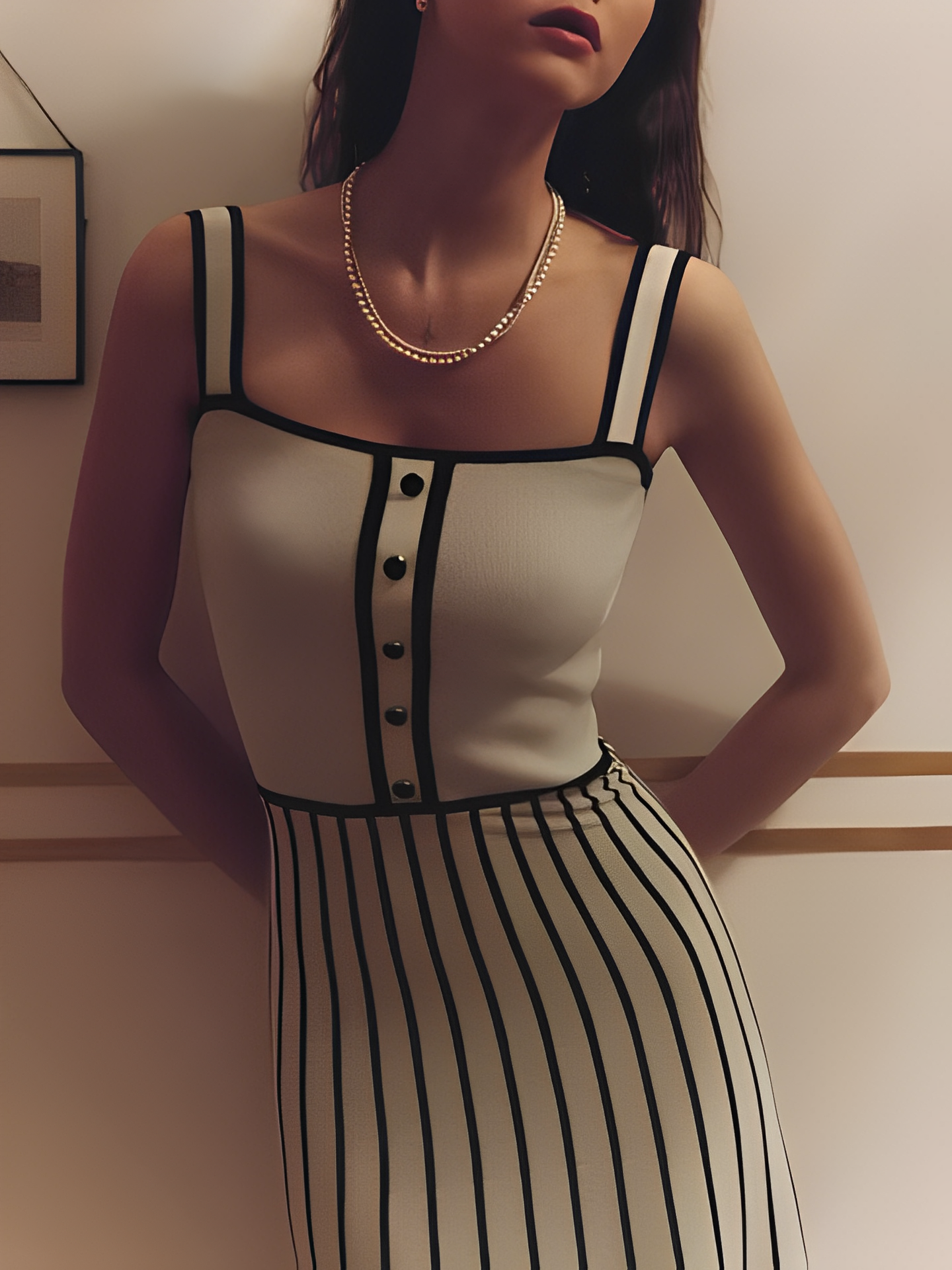 Vestido Feminino Midi Tricô Listrado Modelagem Evasê - Dandara