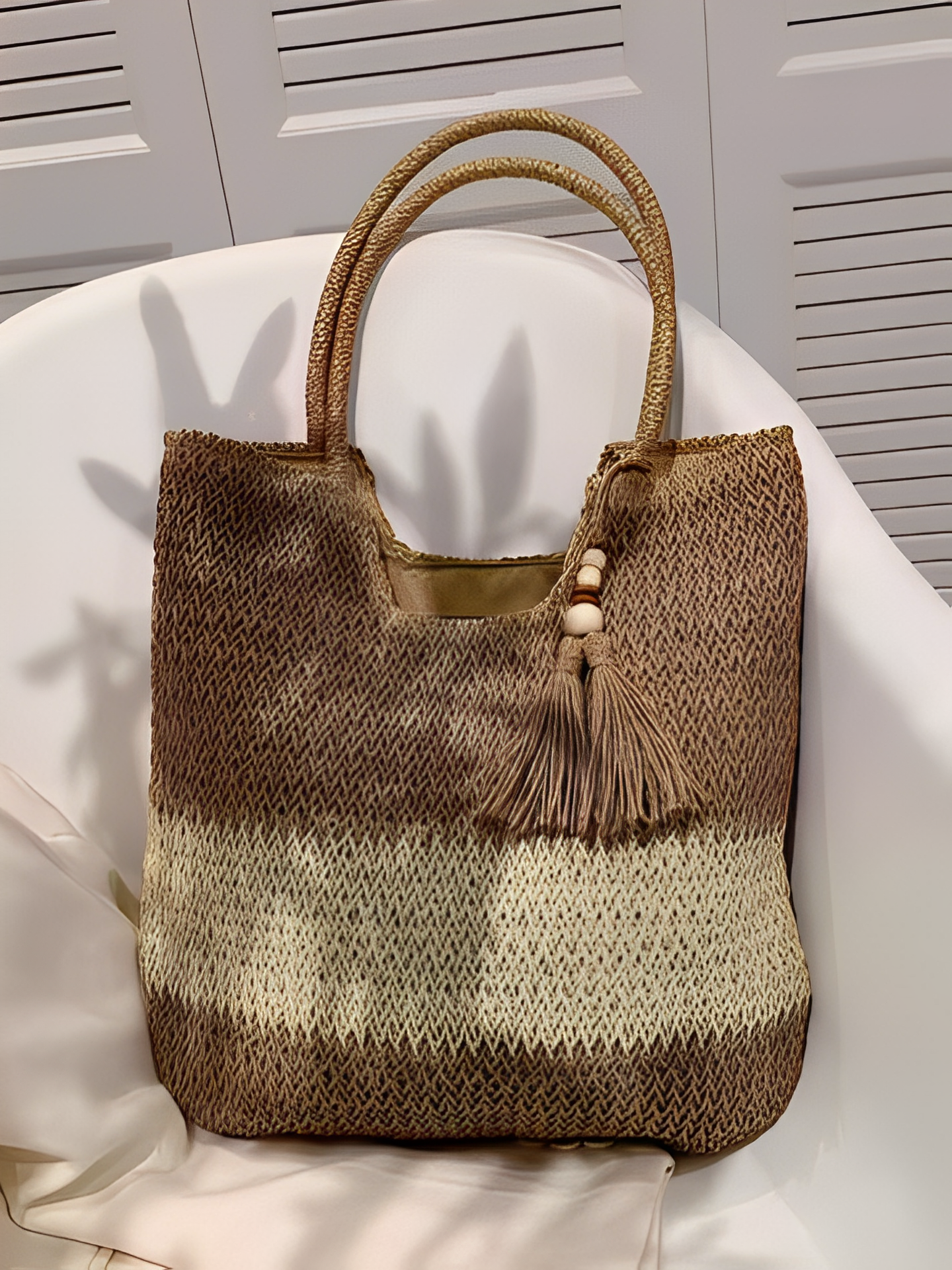 Bolsa Feminina Tote de Palha com Alça de Ombro Trançada  para Praia - Manu