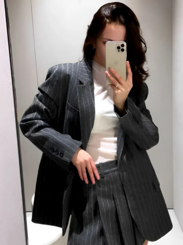 Blazer Feminino Oversized Riscas de Giz com Botões - Francine [FRETE FULL]