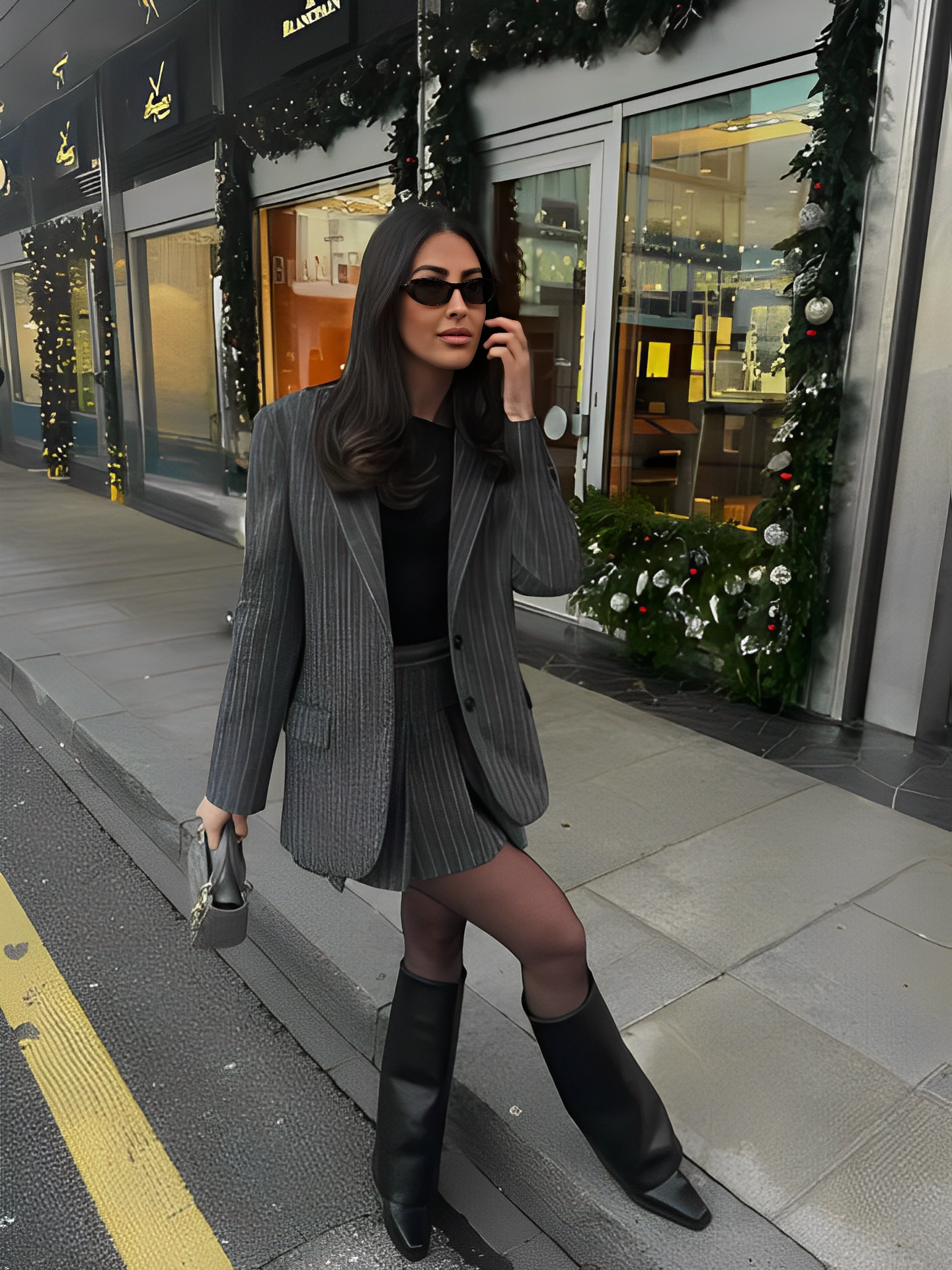 Blazer Feminino Oversized Riscas de Giz com Botões - Francine [FRETE FULL]