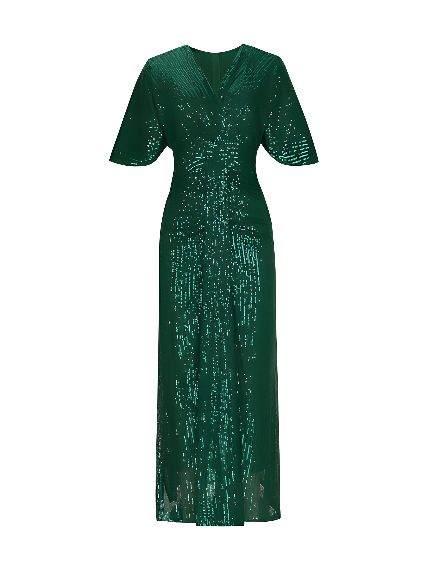 Vestido Feminino Longo de Festa Bordado em Paetês com Decote em V - Abigail