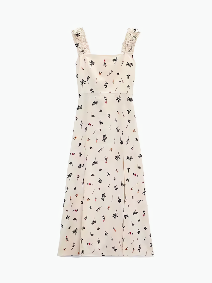 Vestido Feminino Midi de Linho com Estampa Floral e Amarração nas Costas - Malu