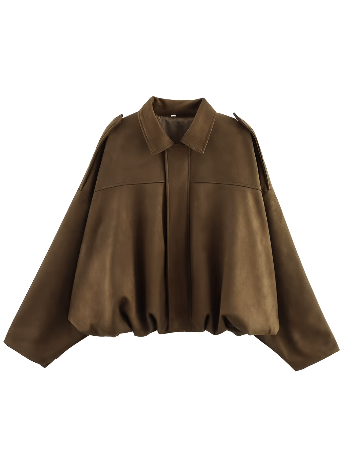 Jaqueta Feminina Bomber Oversized em Camurça com Zíper e Recortes nos Ombros – Ione