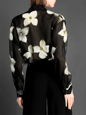 Camisa Feminina com Estampa Floral Ajuste nos Punhos e Fechamento em Botões - Celina