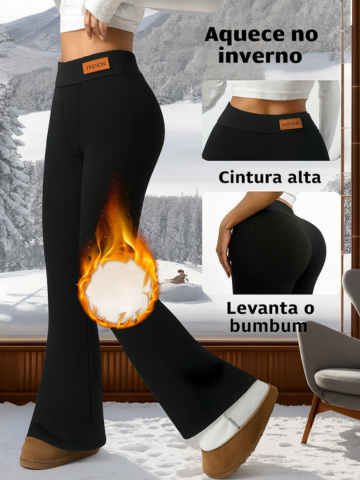 Calça Feminina Flare com Forro Peluciado Cintura Alta Modeladora e Efeito Levanta Bumbum - Magnólia