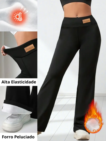 Calça Feminina Flare com Forro Peluciado Cintura Alta Modeladora e Efeito Levanta Bumbum - Magnólia