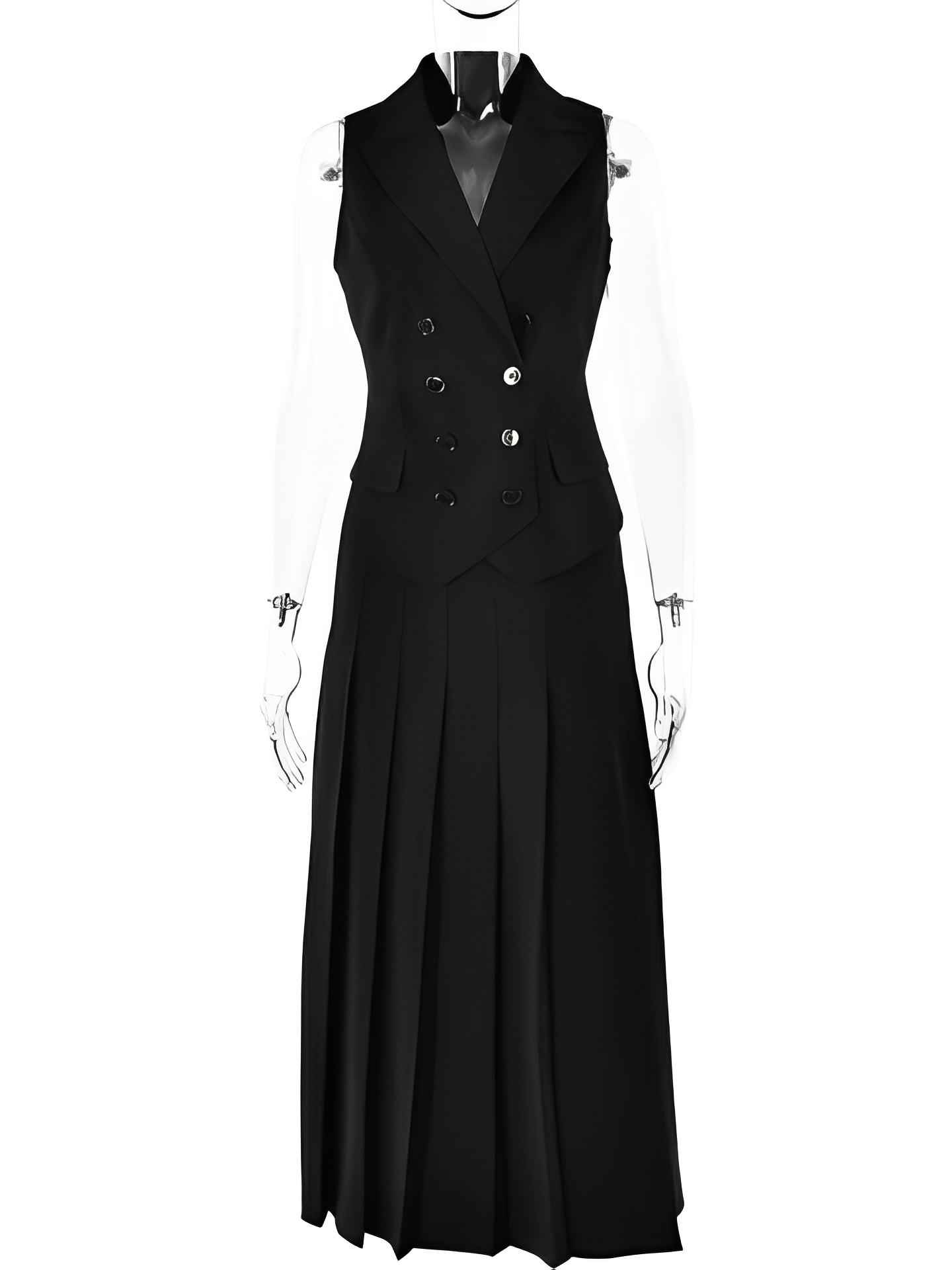Conjunto Feminino de Alfaiataria com  Colete Clássico e Saia Midi Plissada - Lizandra