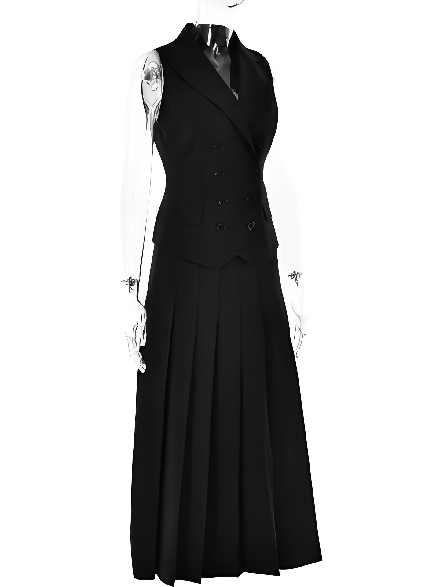 Conjunto Feminino de Alfaiataria com  Colete Clássico e Saia Midi Plissada - Lizandra