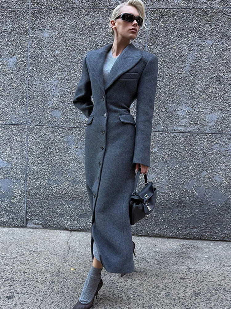 Sobretudo Feminino Longo em Lã Batida Acinturado com Lapela e Bolsos Decorativos – Mandy