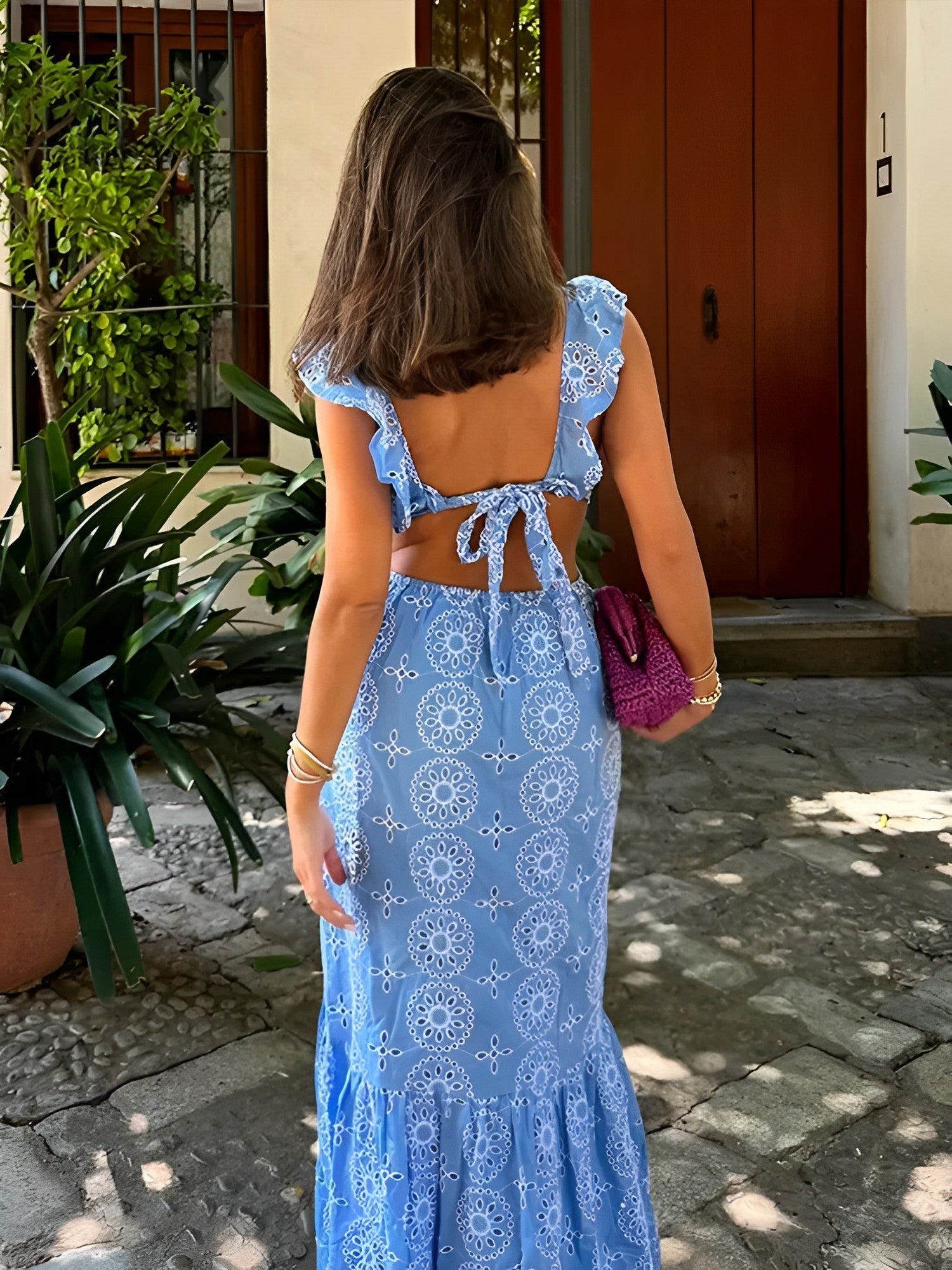 Vestido Feminino Longo Laise Recortes na Cintura e Babados - Catarina