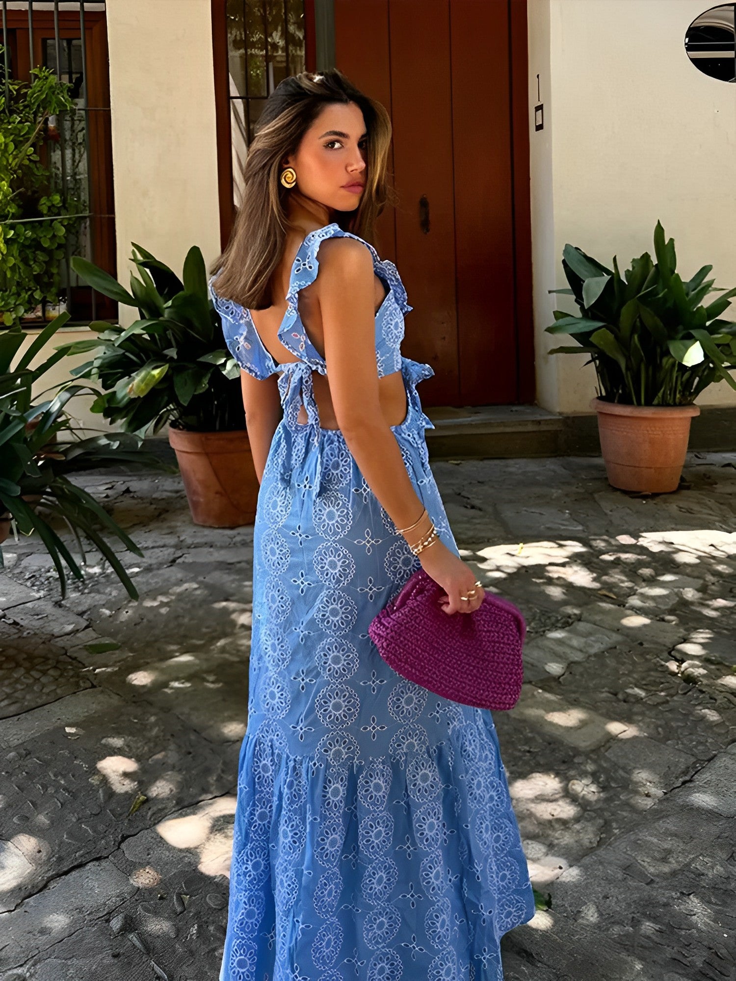 Vestido Feminino Longo Laise Recortes na Cintura e Babados - Catarina
