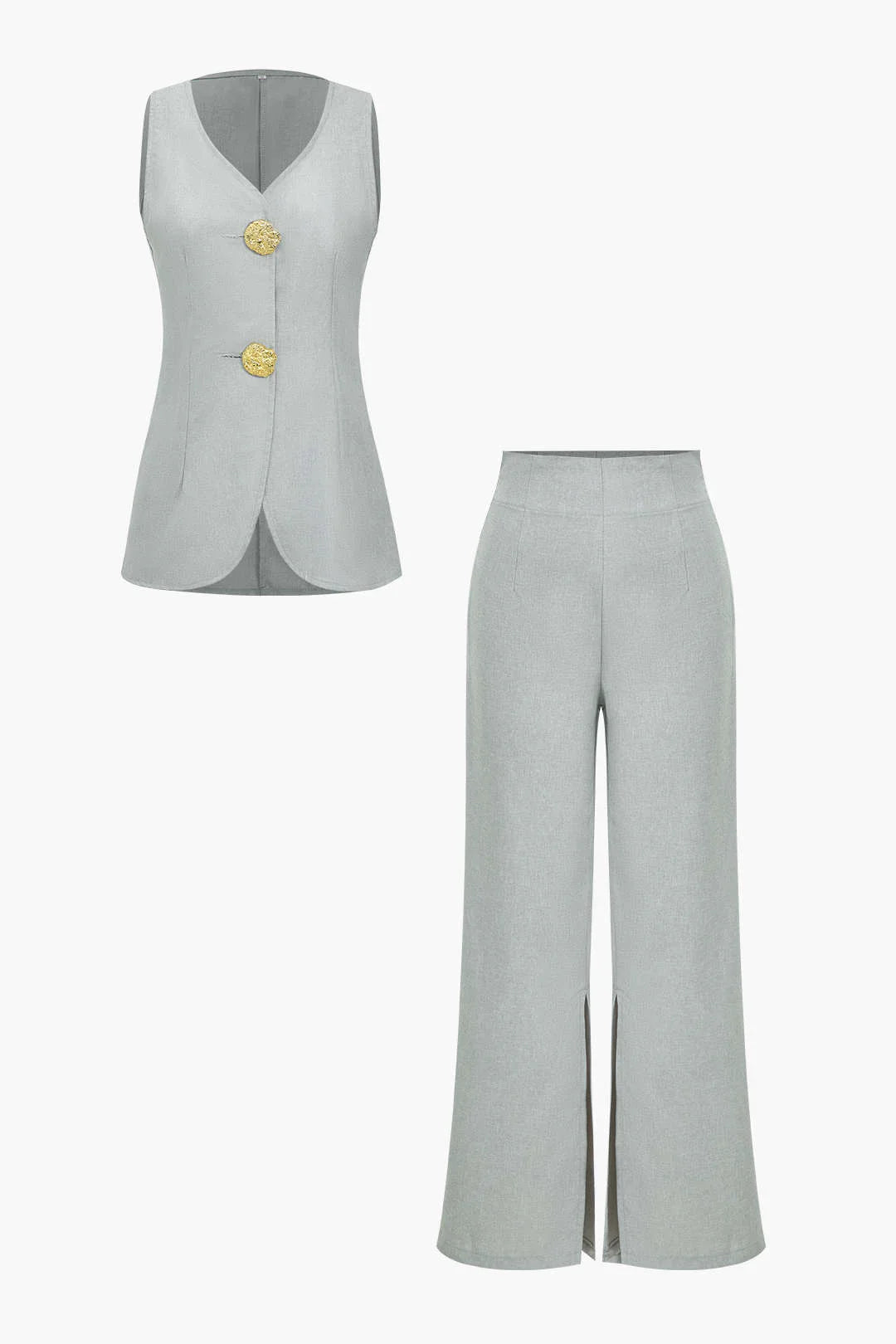 Conjunto Feminino de Alfaiataria com Colete Acinturado de Botões Maxi e Calça Reta com Fenda - Brenda [FRETE FULL]
